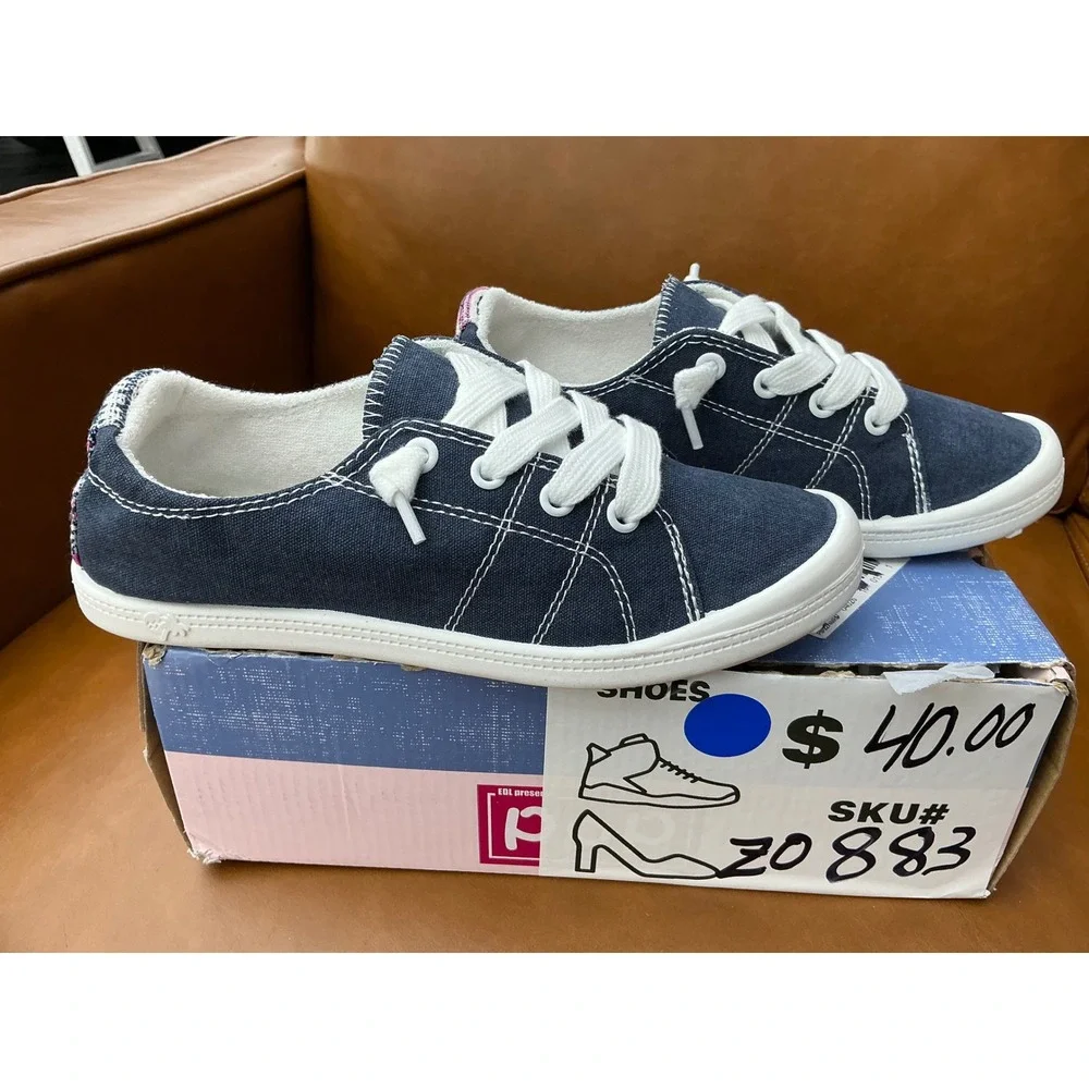 Highbar Canvas Sneakers Womens 5.5 Blue Lace Up Slip On Low Top